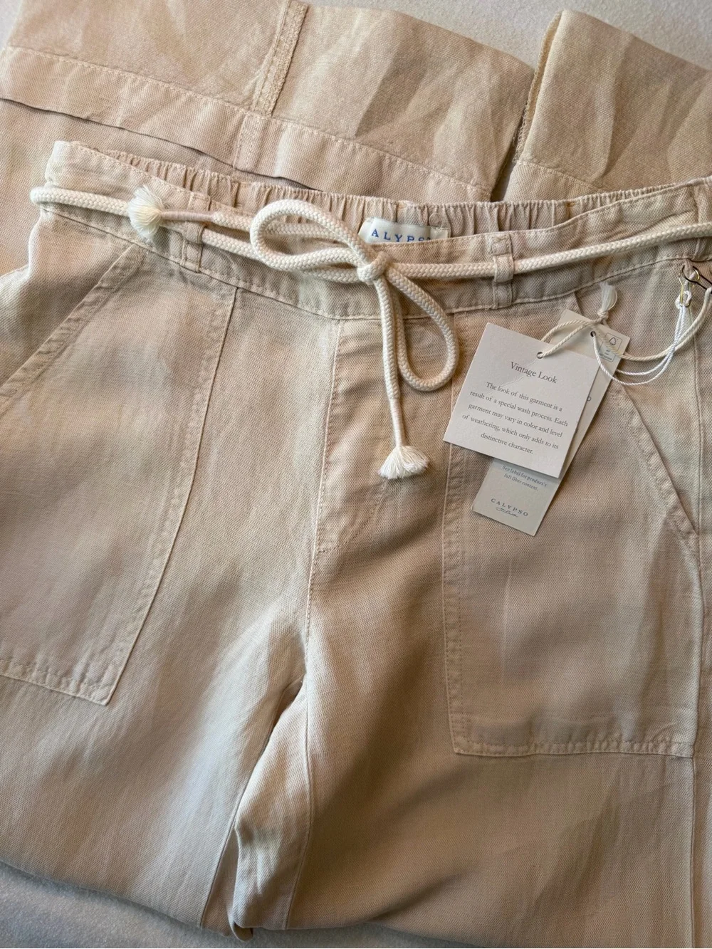Calypso St Barth Relaxed Drawstring Wide-Leg Women's Capris in Cream/taupe